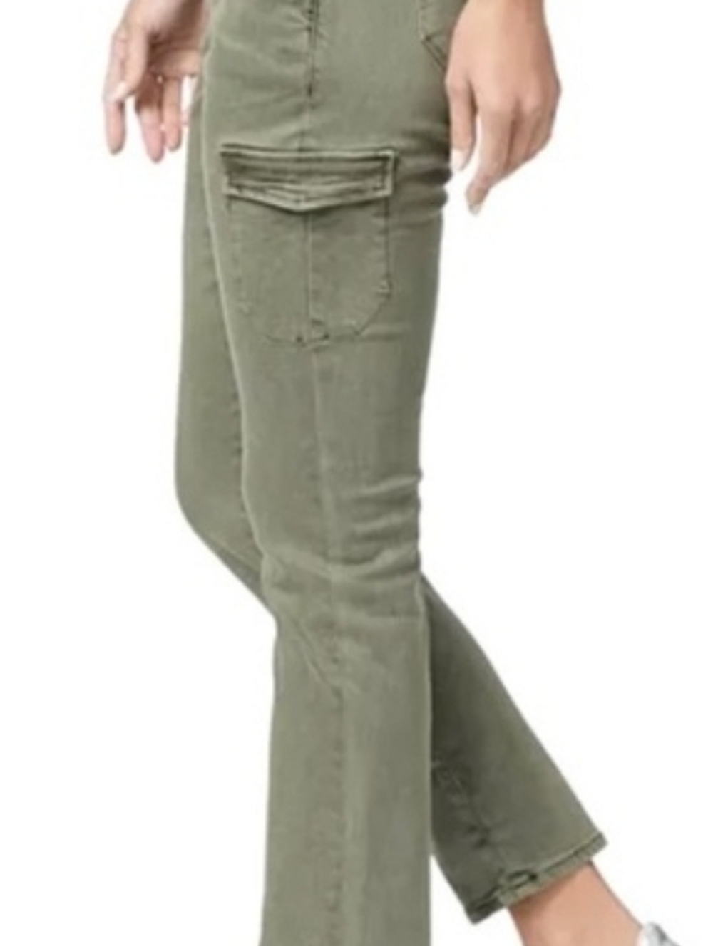 Paige Jolie Slim Crop Cargo Jeans Size 28 Vintage Ivy Green 30×26 Stretch Soft